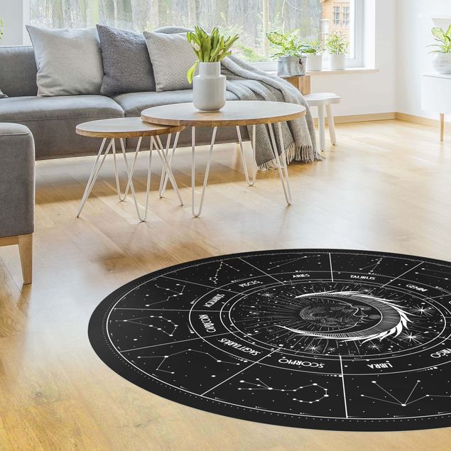 tapis contemporain Astrologie Lune et Signes du Zodiaque Noir