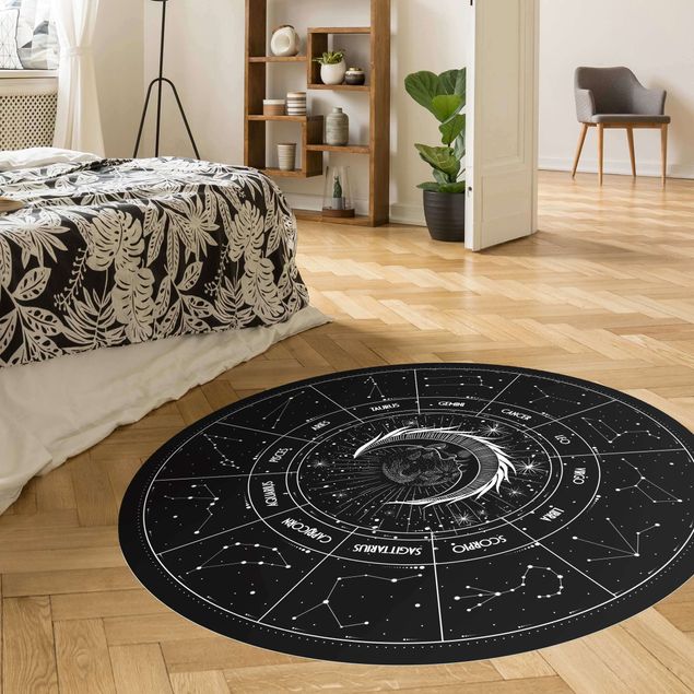tapis de bain zen Astrologie Lune et Signes du Zodiaque Noir