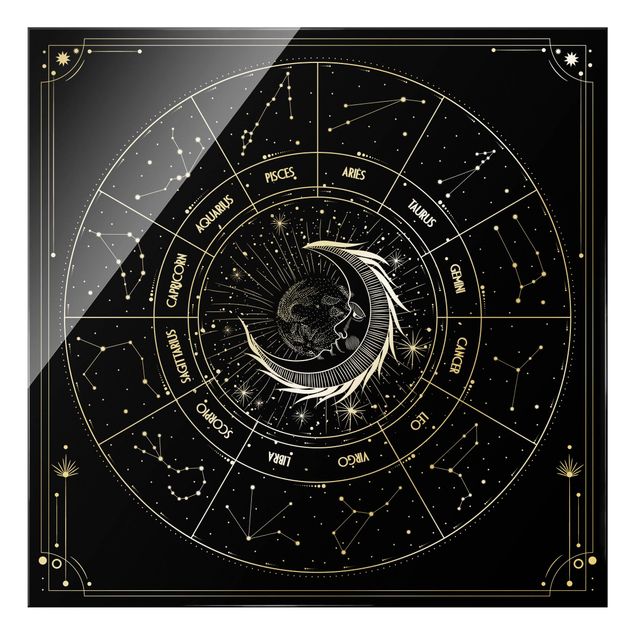 Tableau décoration Astrologie Lune et Signes du Zodiaque Noir