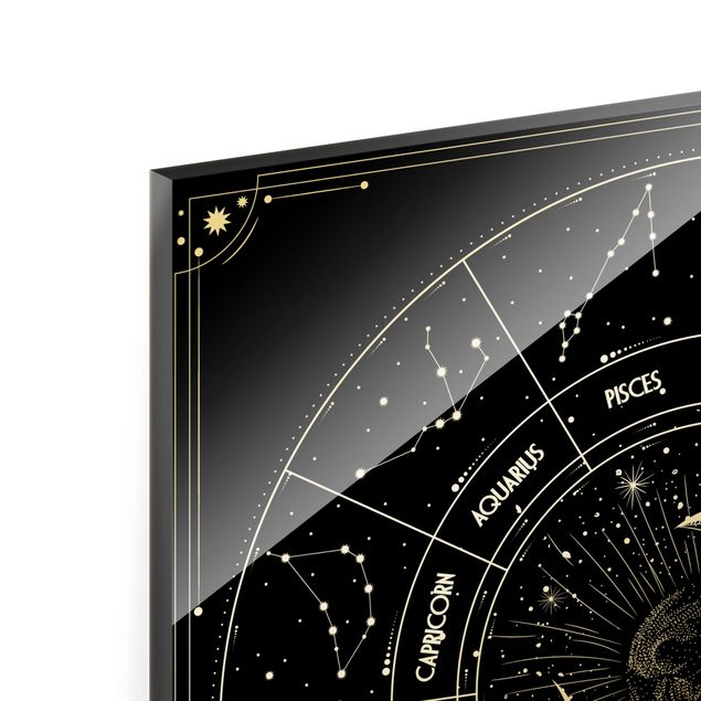 Tableaux en verre magnétique Astrologie Lune et Signes du Zodiaque Noir