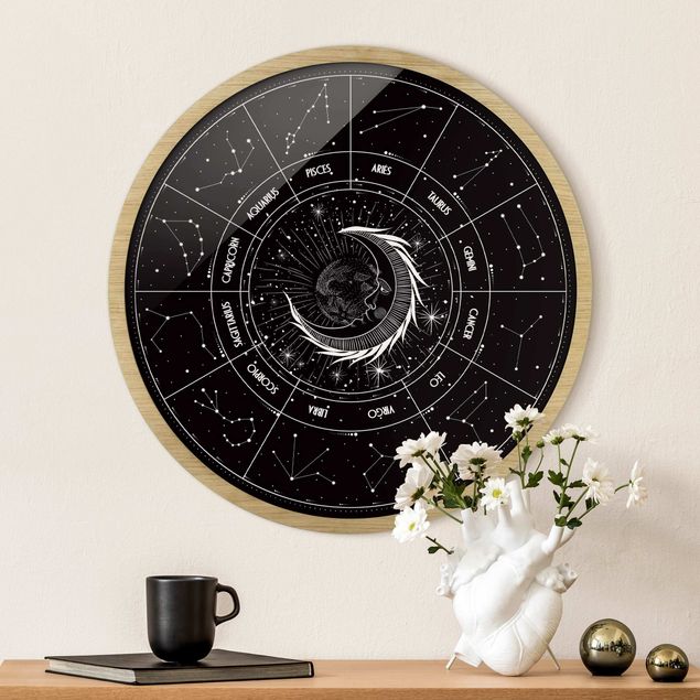 Tableaux moderne Astrologie Lune et Signes du Zodiaque Noir