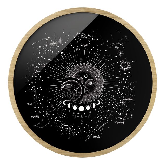 Tableaux noirs Astrologie Soleil Lune et Étoiles Noir