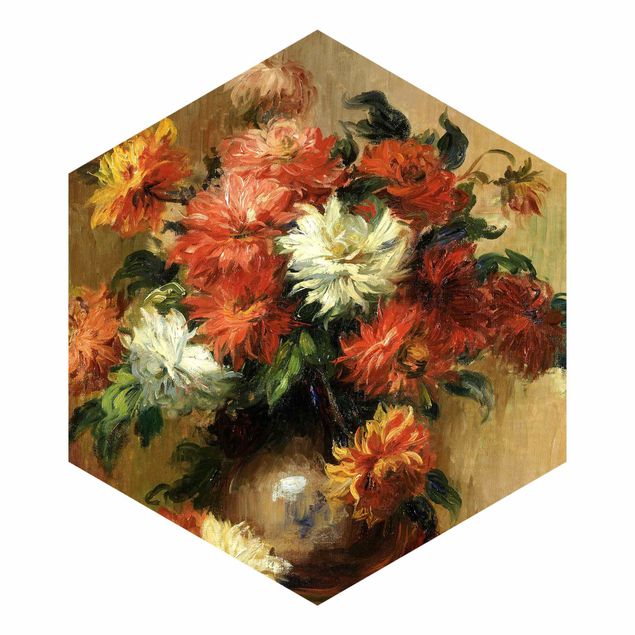 Papier peint campagne chic Auguste Renoir - Nature morte avec des dahlias
