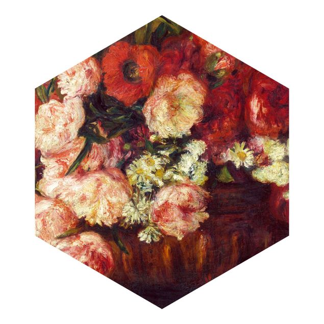 papier peint fleuri Auguste Renoir - Nature morte aux pivoines
