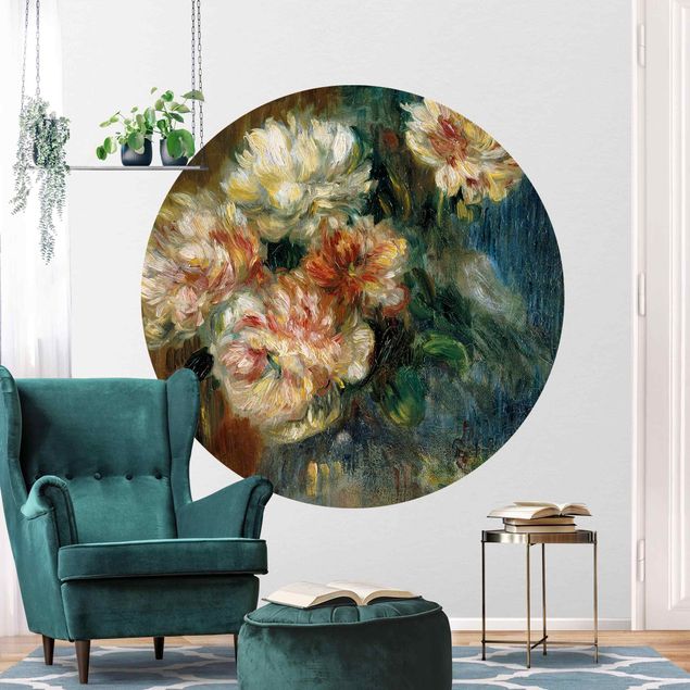 Papier peint fleur rose Auguste Renoir - Vase de pivoines