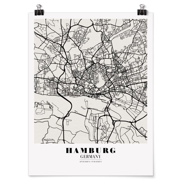 Tableaux modernes Plan de ville de Hambourg - Classique