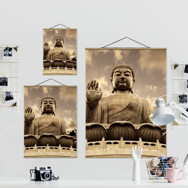 Tableau en tissu Grand Bouddha Sépia
