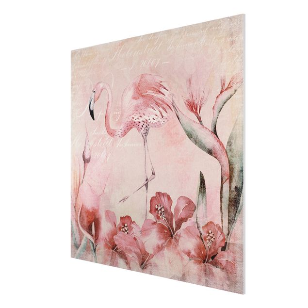 tableaux floraux Collage Shabby Chic - Flamingo