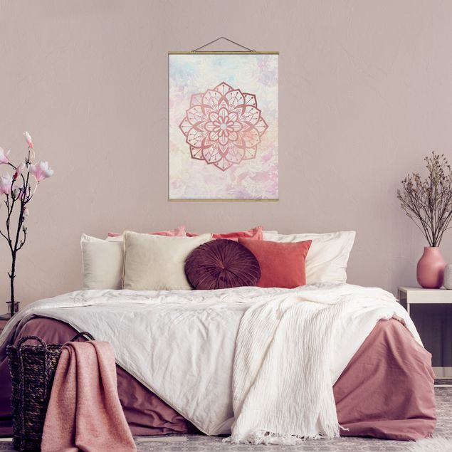 Tableau moderne Mandala Illustration Fleur Rose Pastel