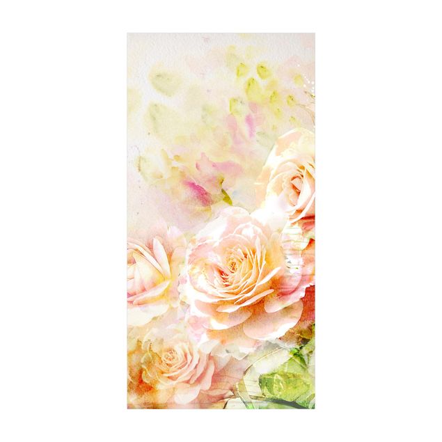 tapis salon moderne Composition de roses à l'aquarelle