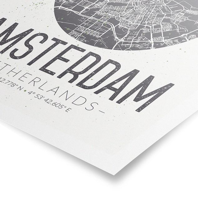 Tableaux gris Plan de ville d'Amsterdam - Rétro