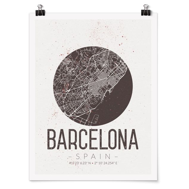 Tableaux carte du monde Plan de ville de Barcelone - Rétro
