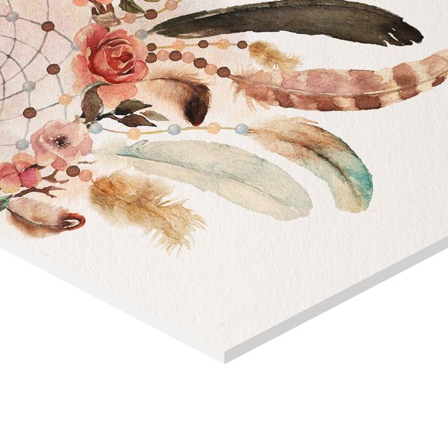 Tableau décoration Attrape-rêves aquarellé avec plumes