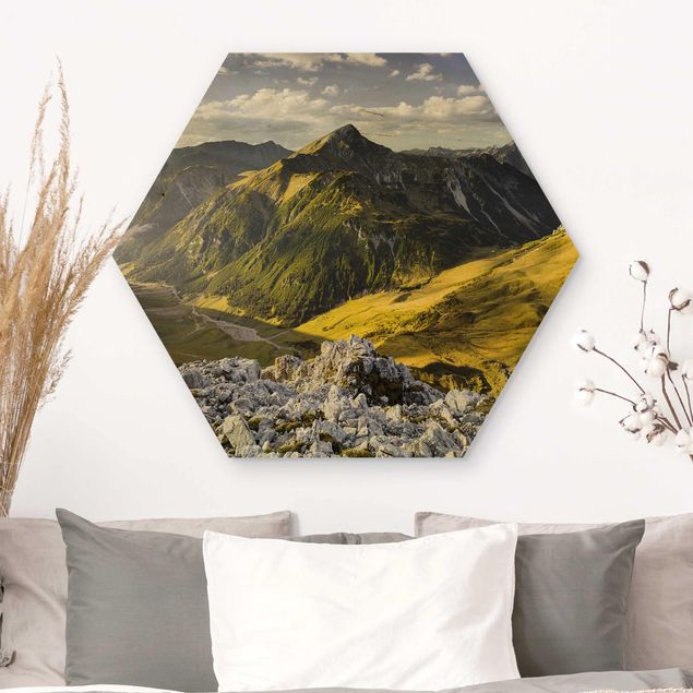 Tableaux en bois avec paysage Montagnes et vallée des Alpes Lechtal au Tyrol