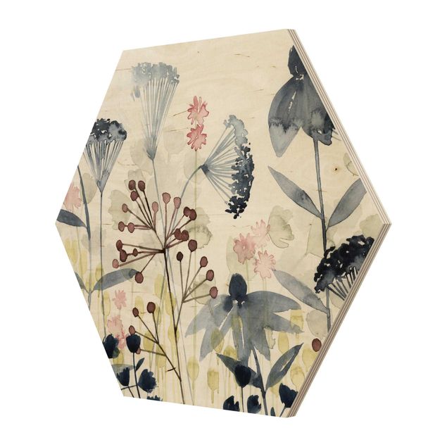 Hexagone en bois - Wildflower Watercolour I