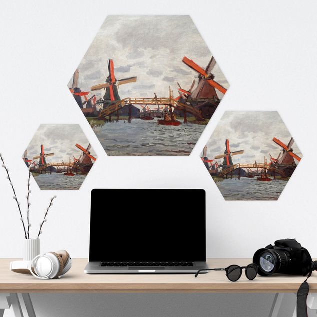 Tableau hexagon Claude Monet - Moulins à vent à Westzijderveld près de Zaandam