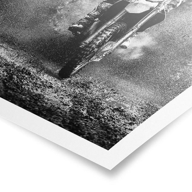 Tableaux noir et blanc Motocross dans la boue