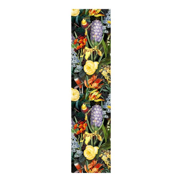 Panneaux coulissants avec fleurs Fleurs avec Des Oiseaux Tropicaux Colorés