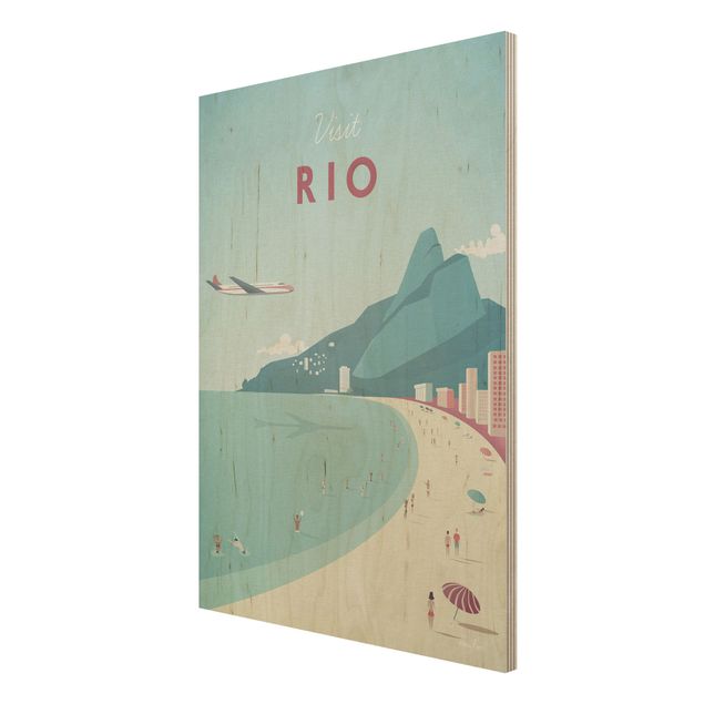 Tableaux en bois avec plage & mer Poster de voyage - Rio De Janeiro