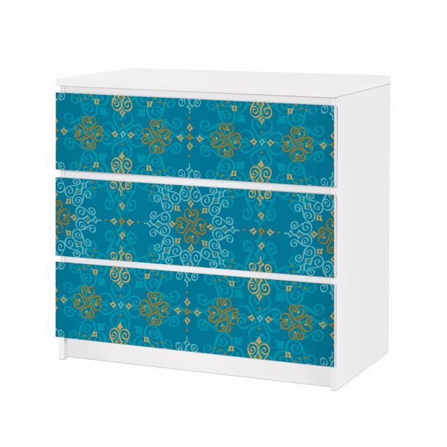 Papier adhésif pour meuble IKEA - Malm commode 3x tiroirs - Oriental Ornament Turquoise