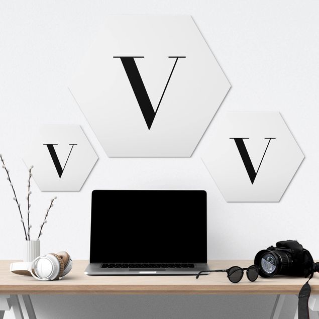 Hexagone en alu Dibond - Letter Serif White V