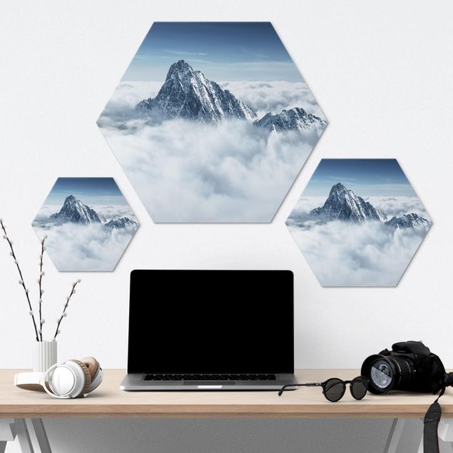 Tableau hexagonal Les Alpes au-dessus des nuages