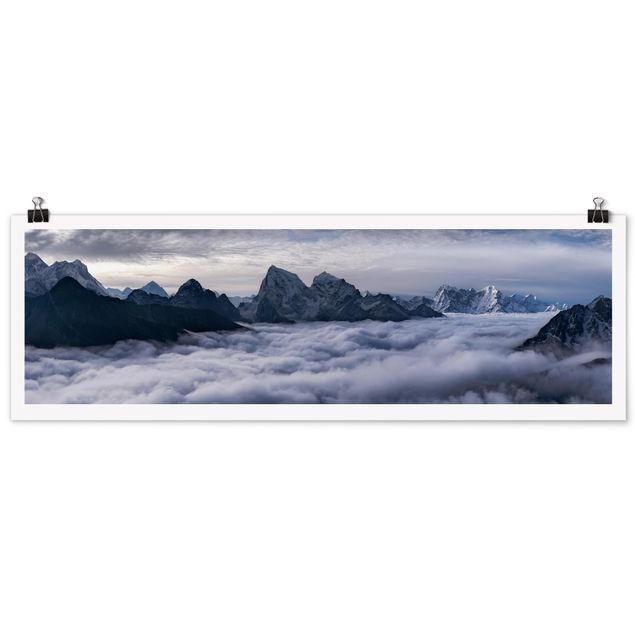Posters en noir et blanc Mer de nuages dans l'Himalaya