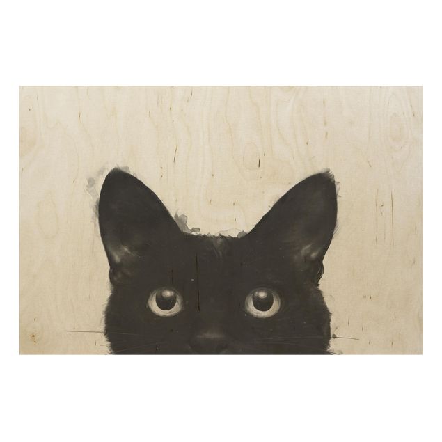 Tableau décoration Illustration Chat Noir sur Peinture Blanche