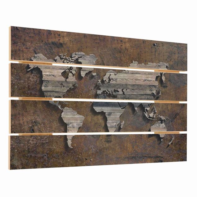 Impression sur bois - Wooden Grid World Map
