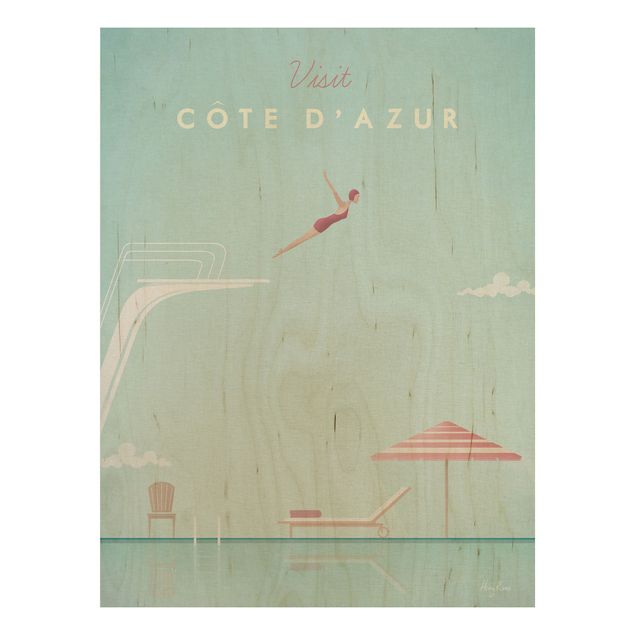 Tableaux en bois avec paysage Poster de voyage - Côte D'Azur