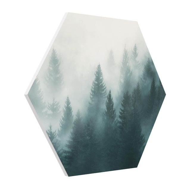 Tableau moderne Forêt de conifères dans le brouillard