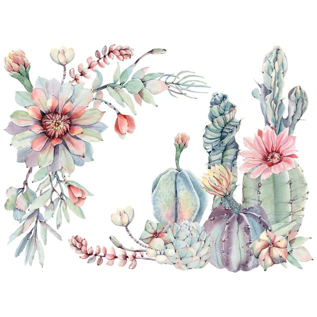 Autocollant mural Décoration à l'aquarelle - Fleur de cactus XXL
