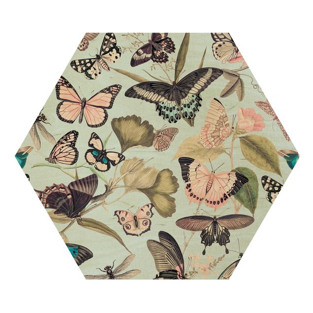 Tableaux animaux Collage Vintage - Papillons et Libellules