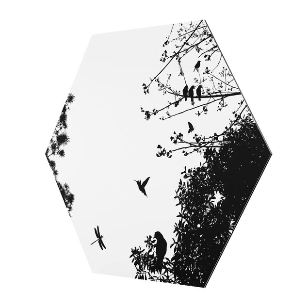 Tableau hexagon Vieil arbre avec des oiseaux
