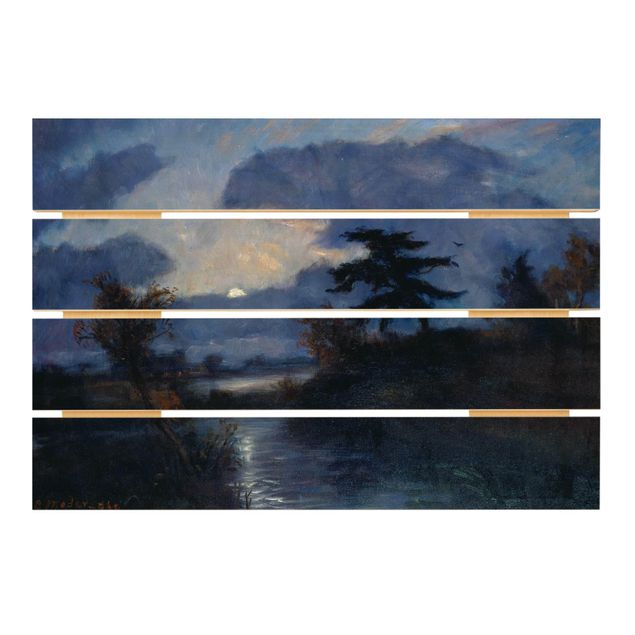 Tableaux en bois avec paysage Otto Modersohn - Nuit de lune dans la tourbière du diable