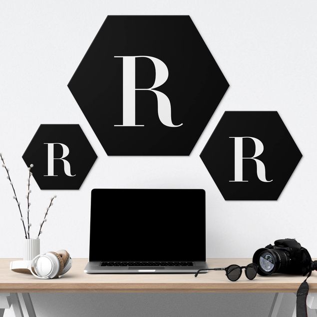 Hexagone en alu Dibond - Letter Serif Black R