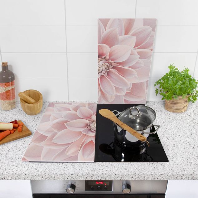 Protection plaque de cuisson Dahlia en rose poudré