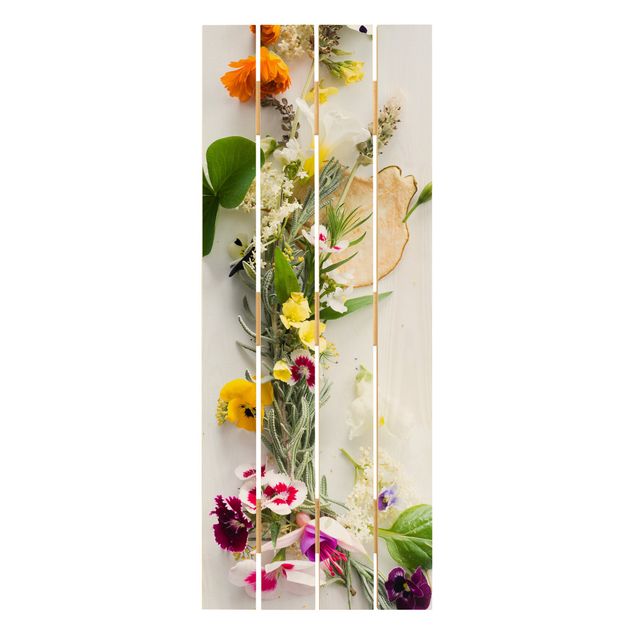 Tableaux bois Herbes fraîches et fleurs comestibles