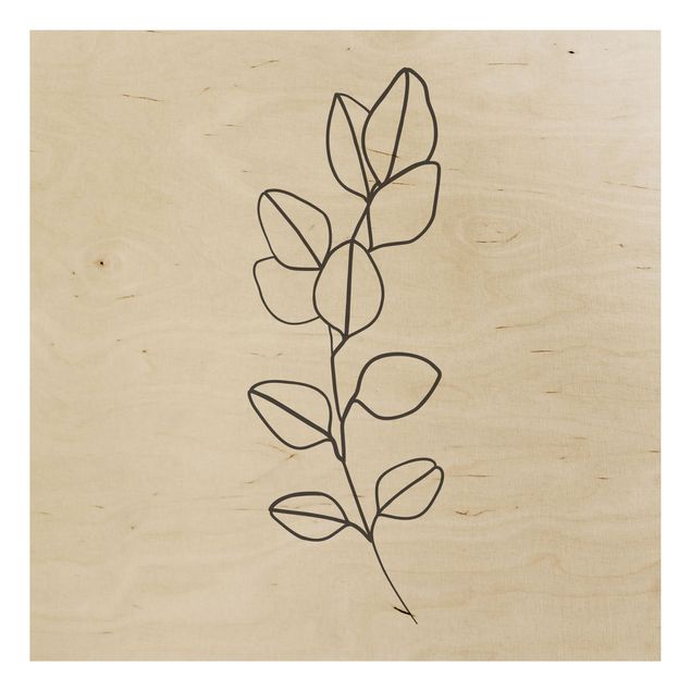 Tableaux en bois avec fleurs Line Art Branches Feuilles Noir et Blanc