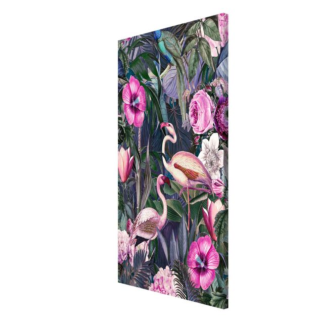 Tableaux modernes Collage coloré - Flamants roses dans la jungle