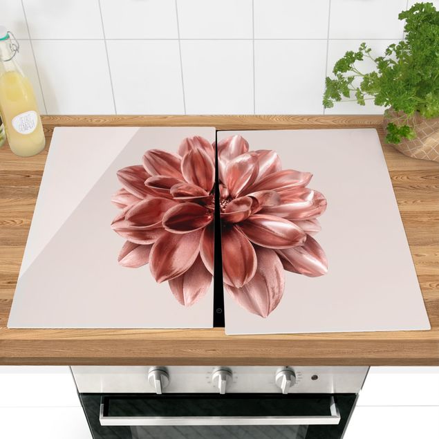 Cache plaques de cuisson fleurs Fleur de dahlia rose or métallique