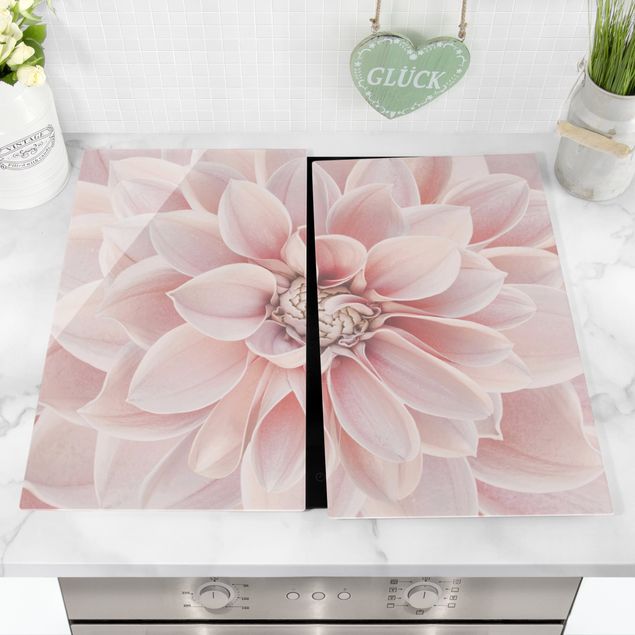 Cache plaques de cuisson fleurs Dahlia en rose poudré