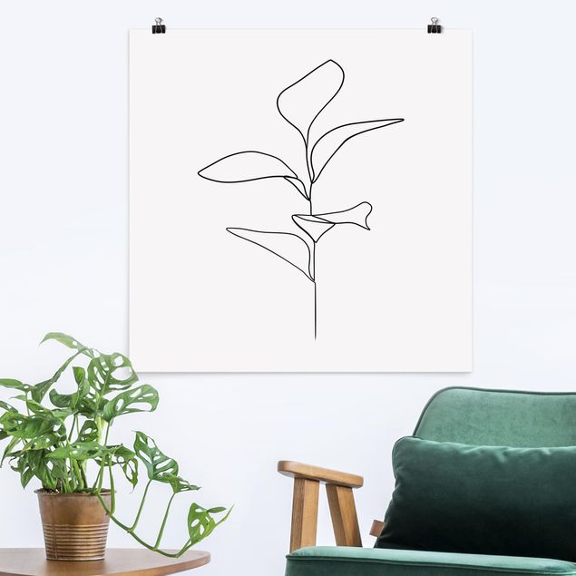 Décoration artistique Line Art Feuilles de plantes Noir et Blanc