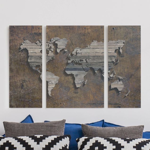 Décorations cuisine Carte du monde avec grille en bois