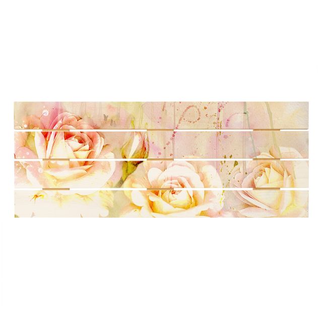 Tableaux en bois Fleurs à l'aquarelle Roses