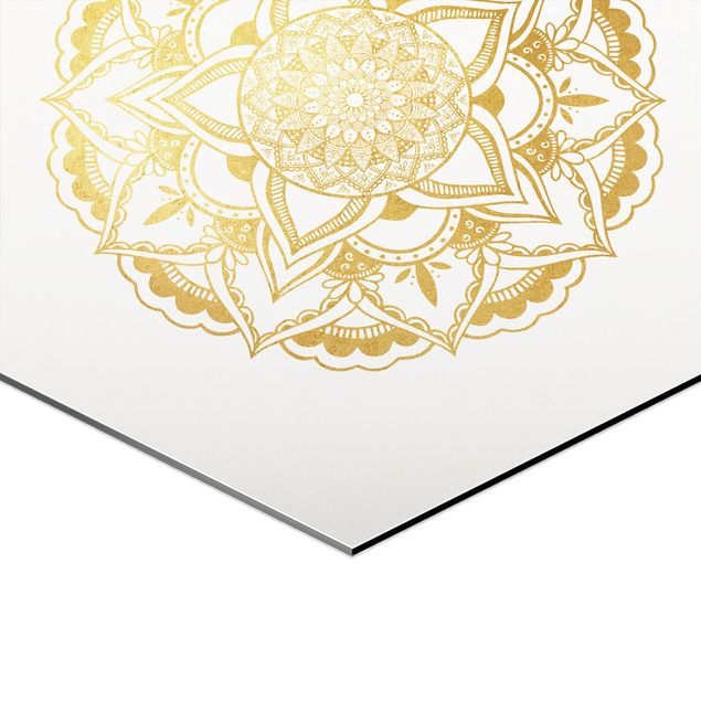 Tableau hexagonal Mandala Fleur Soleil Illustration Set Or