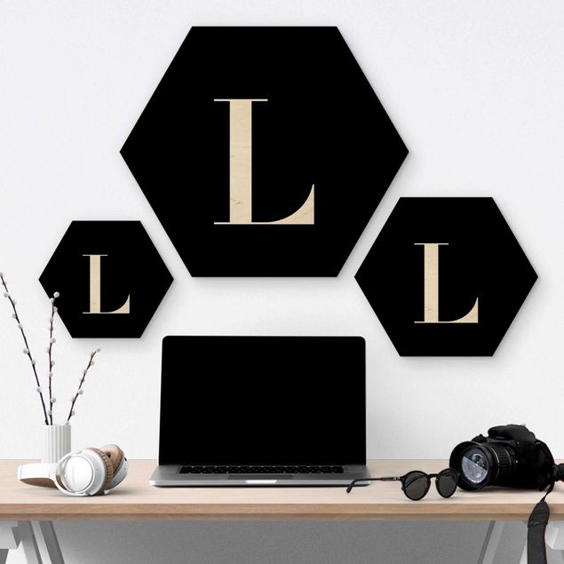 Hexagone en bois - Letter Serif Black L