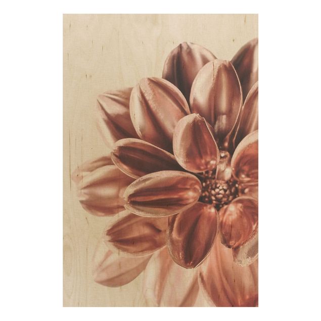 Tableaux en bois avec fleurs Dahlia En Or Cuivré