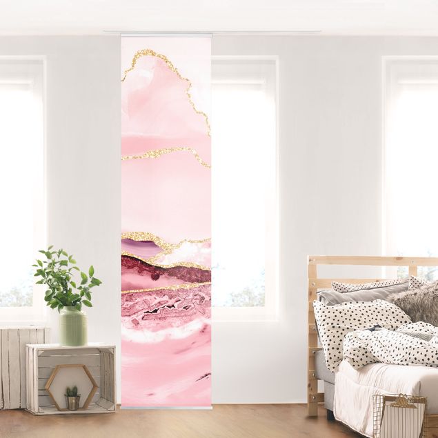 Déco murale cuisine Montagnes abstraites roses avec lignes dorées