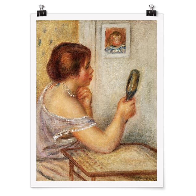 Tableau moderne Auguste Renoir - Gabrielle tenant un Miroir ou Marie Dupuis tenant un Miroir avec un Portrait de Coco